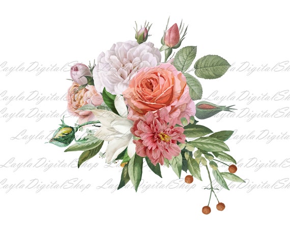 Pink Blush Watercolor Floral Clipart Wedding Watercolor Etsy