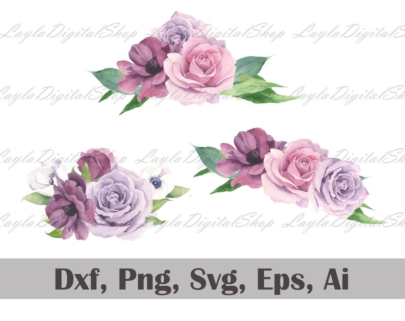 Download Clip Art Art Collectibles Purple Floral Svg Png Eps Rose Flower Svg Spring Flowers Clipart Winter Watercolor Flowers Wedding Flowers Clip Art Wedding Floral Png