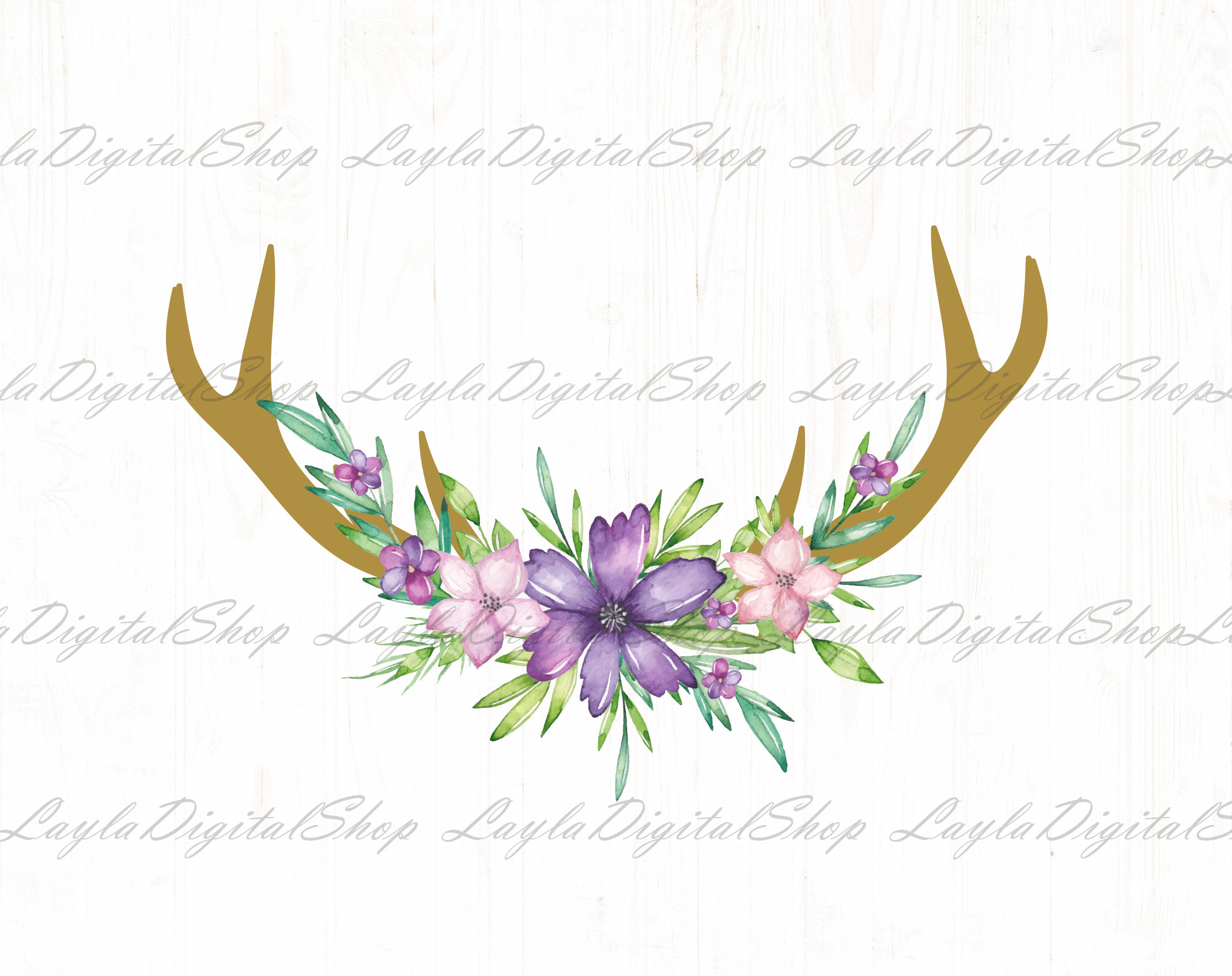 Floral deer antlers png Floral Antlers floral Horn png deer | Etsy