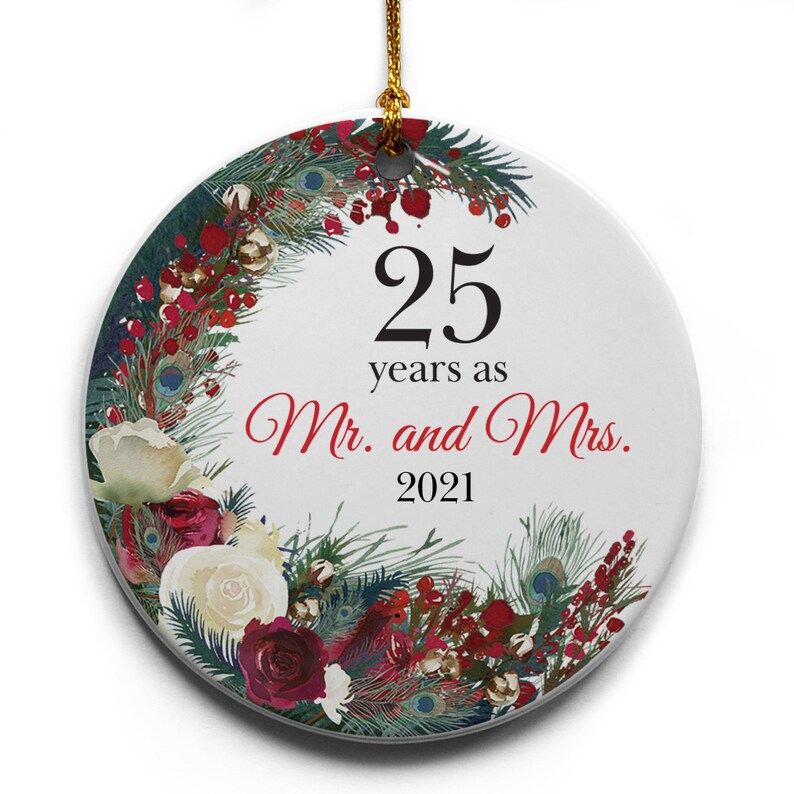 25 Years Mr 25th Anniversary Gift and Mrs Ceramic Christmas Tree Ornament Wedding Anniversary Present Collectible Holiday Keepsake