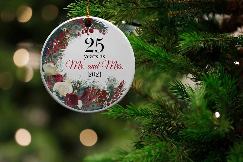 25 Years Mr 25th Anniversary Gift and Mrs Ceramic Christmas Tree Ornament Wedding Anniversary Present Collectible Holiday Keepsake