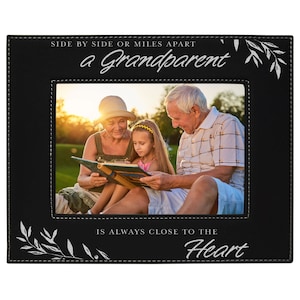 Grandparent Frame, "Side By Side or Miles Apart...", Laser Engraved Leatherette Picture Frame, Holiday Gift