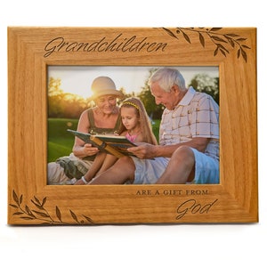 Grandchildren Are A Gift From God - Laser Engraved Wood Picture Frame, Grandparents Picture Frame Gift, Gift for Grandparents