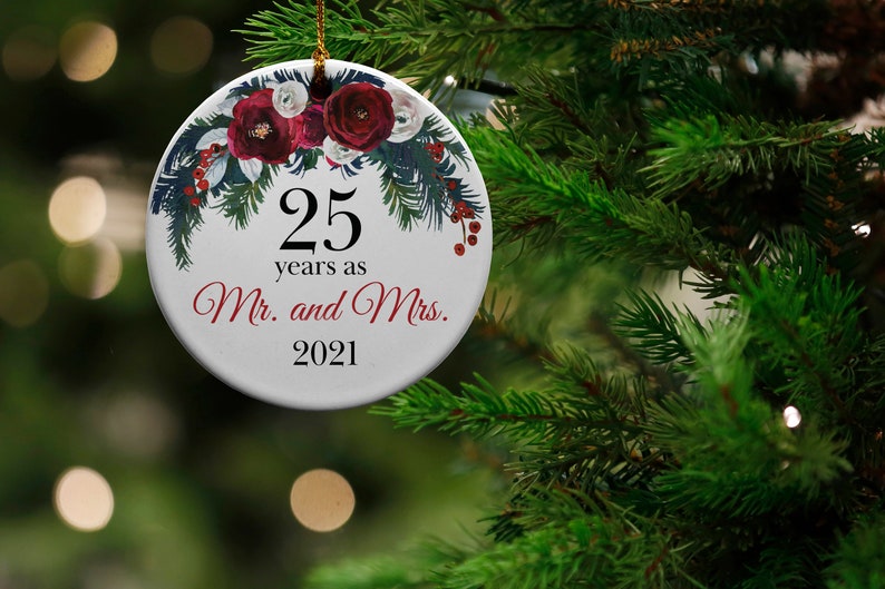 25 Years Mr 25th Anniversary Gift and Mrs Ceramic Christmas Tree Ornament Wedding Anniversary Present Collectible Holiday Keepsake
