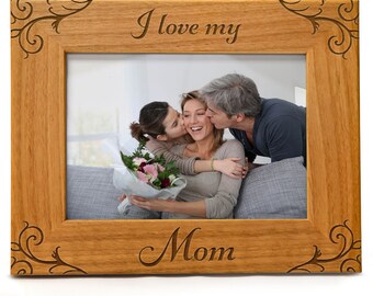 Picture Frame for Mom, "I Love My Mom" Laser Engraved Wood Picture Frame | Great Gift for Mom, new moms, Mother's Day, Birthdays