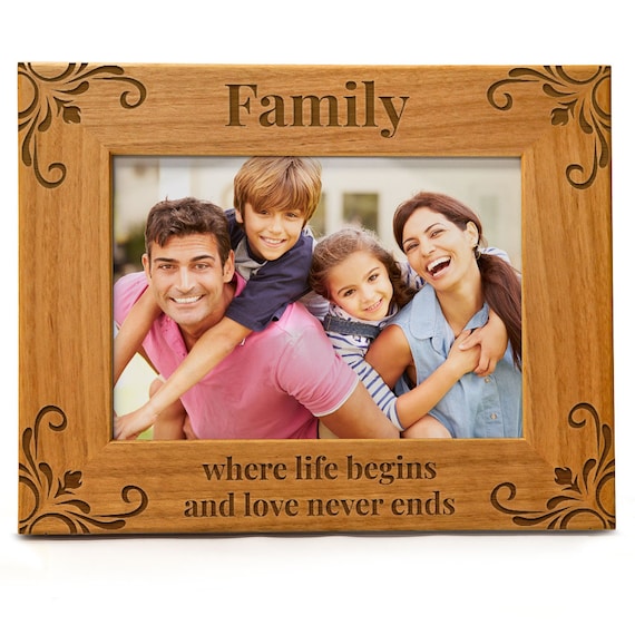 Cadre photo de famille, Famille où la vie commence et lamour ne finit  jamais Cadre en bois gravé au laser, grand cadeau pour les mamans, les  pères, les parents -  France