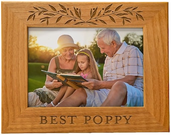 Best Poppy Picture Frame, Laser Engraved Wood, Great Gift for Grandpa, Holiday gift or Birthday Gift for Poppy, available in multiple sizes
