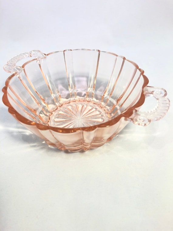 This Vintage Pink Depression Glass Bowl Has Ribbed Sides and Etsy