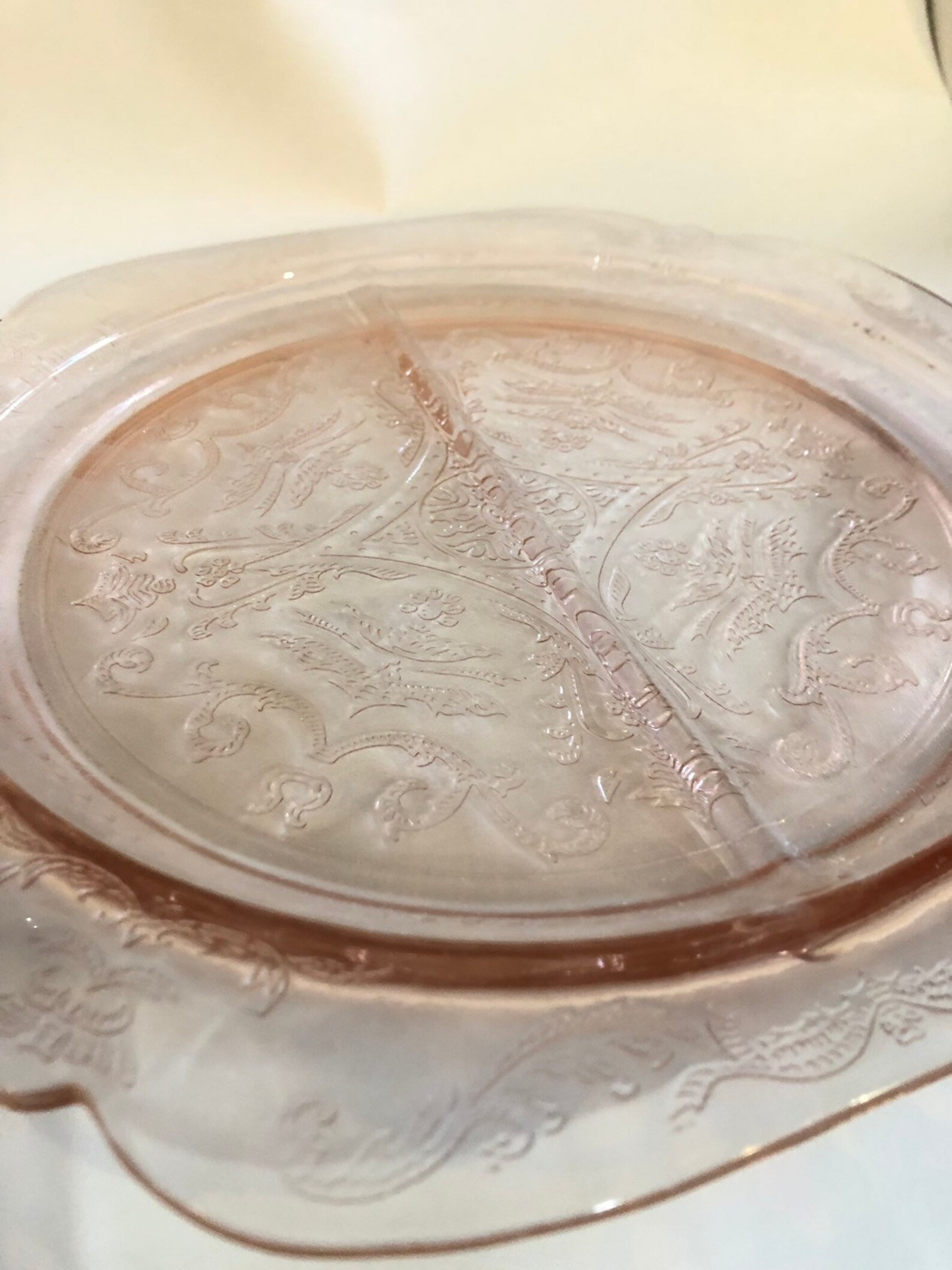 Pink Depression Era Glass Serving Plate With Center Divider Etsy