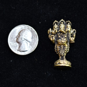Tiny Brass Three Headed Ganesha Statue | Handmade | 1.50 inches by 1 inches | Trimuhkti Ganapati | Ganesh