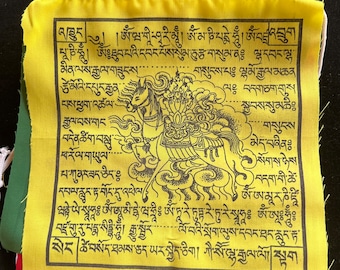 Banderas de oración tibetanas con deidades mixtas / 20 cm x 20 cm / 1 tira de 25 banderas / Máxima calidad