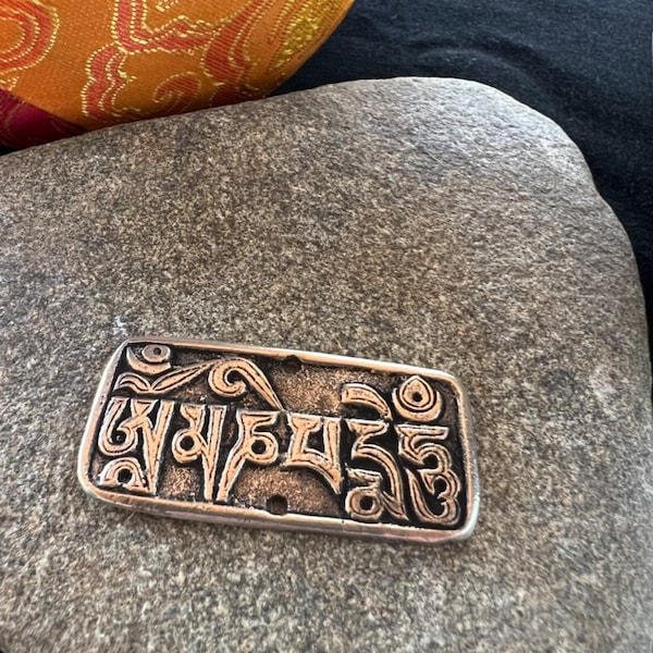 Om Mani Padme Hung Metal Door Plaque | Brass | 1.8 in by 2.36 in | Protection Blessing