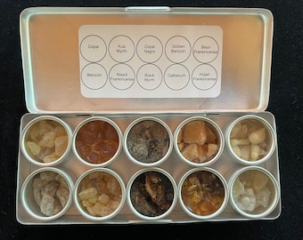 Assorted Resin Sampler | 10 different samples | .15 ounces each sample | Copal, Myrrh, Benzoin, Frankincense, Galbanum