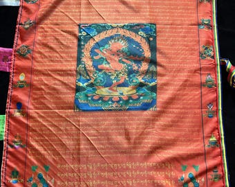 Huge Wangdü Soldep Prayer Flag Banner |Great Cloud of Blessings| 27in x 36in | 1 single flag | Poly Silk | vertical flag or wall | Kurukulle