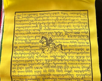 Banderas de oración tibetanas con deidades mixtas / 33 cm x 33 cm / 1 tira de 25 banderas / Máxima calidad