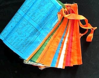 Tibetan Mountain Windhorse Prayer Flags | Traditional 4 images per Panel Design | almost 73 feet long | Tibet | 5 Color