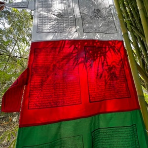 Majestic Double Flag Mixed Deity Vertical Prayer Flags | Tibetan Prayer Flags | 28 x 95 | 10 images on 1 flag banner