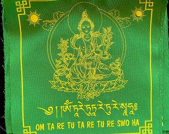 Green Tara Prayer Flags | Tibetan Prayer Flags | 8in x 8in | 1 set of 10 flags