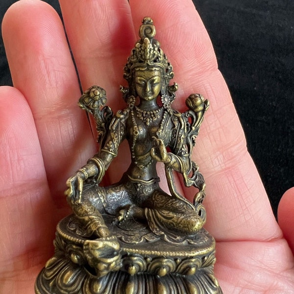 Deluxe Small Green Tara Statue (Matte Finish) | Handmade |2.17 inches | Dolma | Antiqued Finish