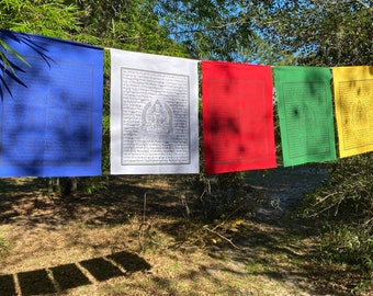 Amitayus Prayer Flags | Tibetan Prayer Flags | 14in x 17in | 1 set of 5 flags | Tsepamé | Buddha of Longevity