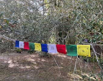 Tiny Mixed Deity |Tibetan Prayer Flags | 4in x 4in | 1 strand of 10 flags | Highest Quality