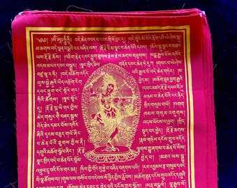 Wangdü Soldep / Banderas de oración Kurukulle / Banderas de oración tibetanas / 8 x 8 pulgadas / 1 juego de 10 banderas / Todas rojas / La Gran Nube de Bendiciones