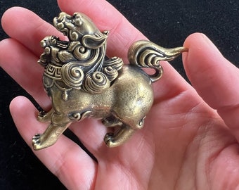 Tiny Snow Lion Incense Burner | Approx. 2.5 inches wide x 2 inches high | Brass