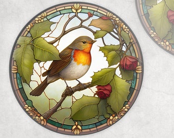 Tuin Robin ronde glazen onderzetter, faux glas in lood, brievenbus cadeau, servies verjaardagscadeau voor haar, hem, voor moeder, vrienden, familie