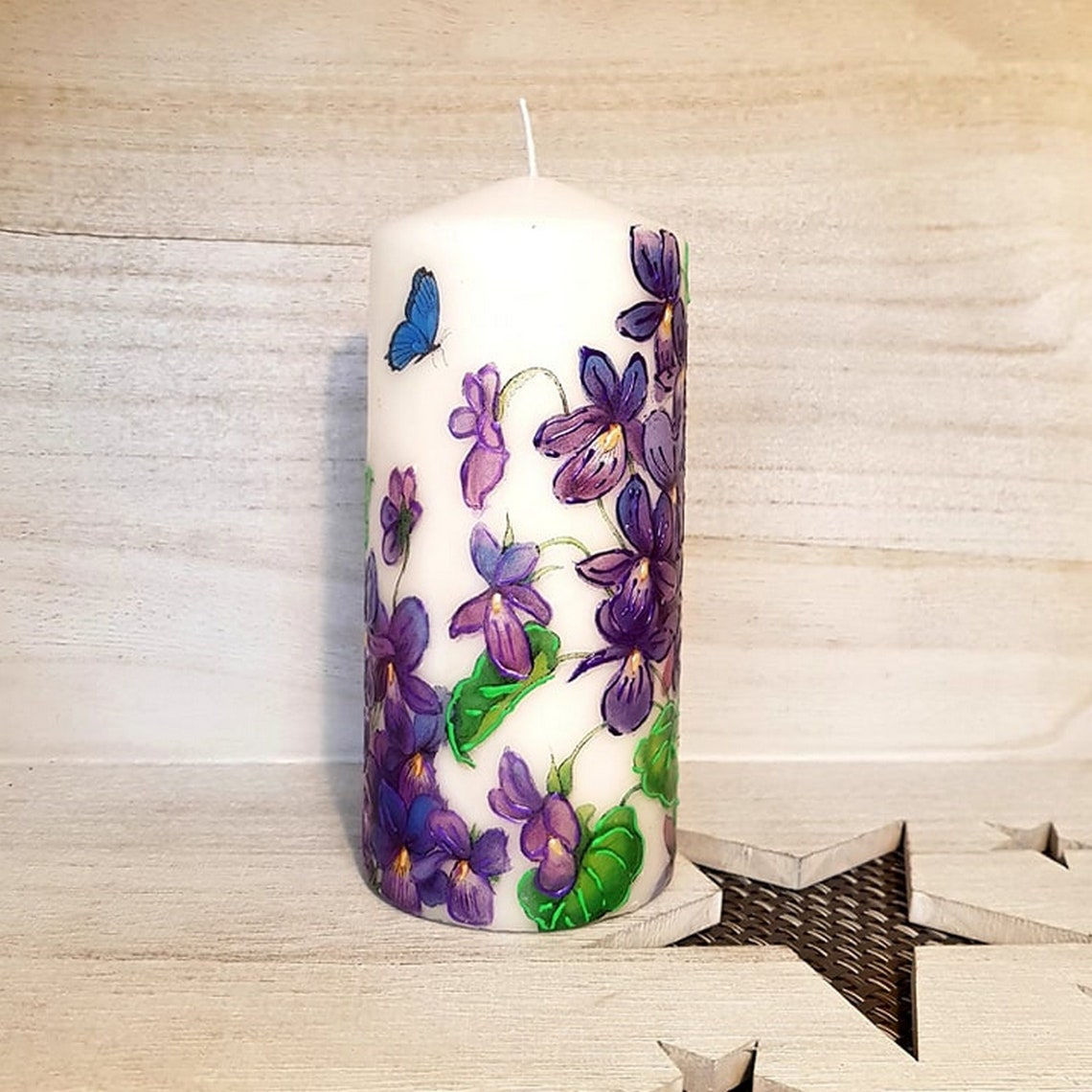 Decorated flower pillar candle Home decor accessory Mothers Etsy