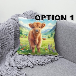 Funda de cojín de lona con diseño de vaca de las Tierras Altas: decoración rústica de granja, 3 diseños, 3 tamaños, funda de almohada para interior y exterior
