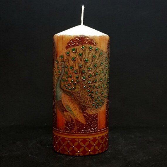 Decorated Pillar Candle Art Candle Decorative Candle Etsy