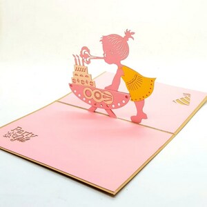 Pop Up Karte Grußkarte, Laser cut Karte, 3D Karte, Party Girl, Geburtstagskarte