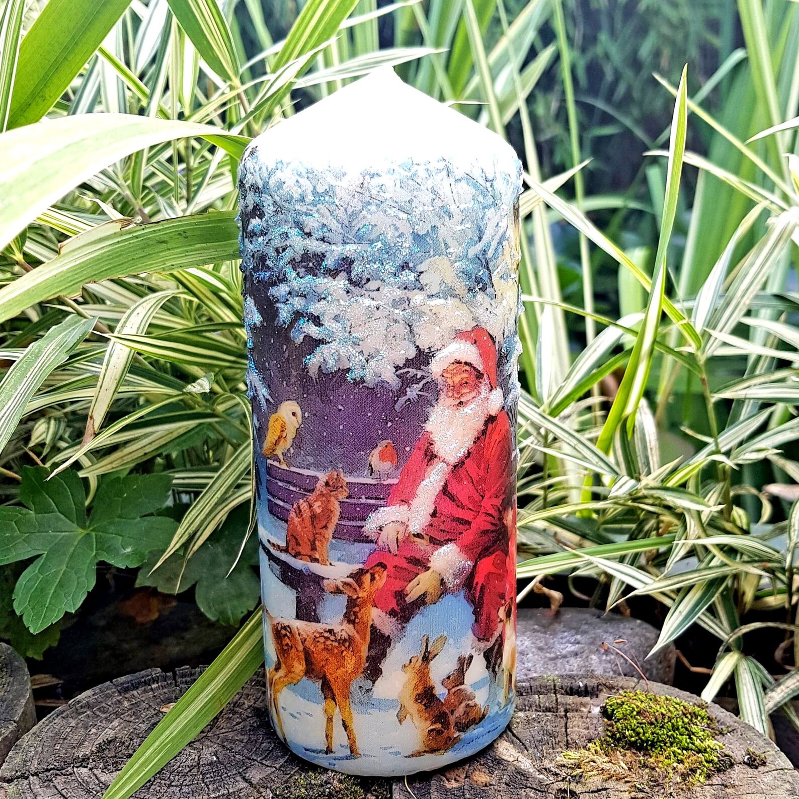 Decorative Christmas Pillar Candle With Santa 3D Effect Etsy UK