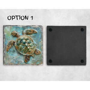 Sea Schildkröte Vintage Fliesen-Schiefer-Untersetzer, 3D-Effekt Fliesen-Geschenk, Haus- und Gartendekor, Briefkasten-Geschenk, Geburtstag, neues Haus-Geschenk, 4 Muster