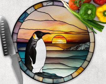 Penguin Glass Cutting Board: Faux Stained Glass Kitchen Decor