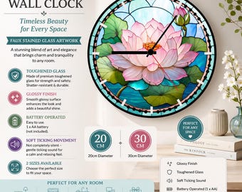 ステンドグラスの蓮の花の壁掛け時計：花と蝶のインテリア - Etsy 日本