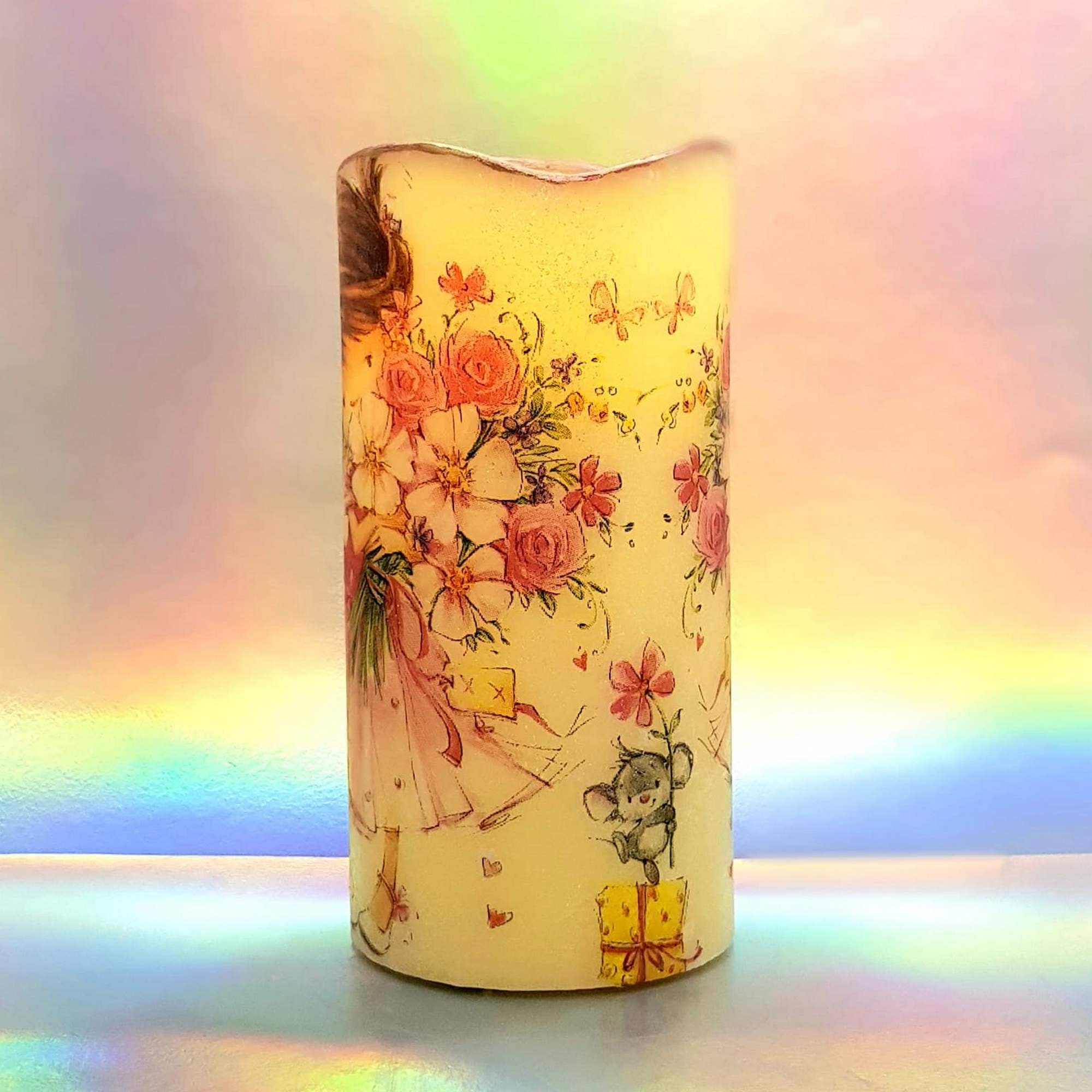 Flameless decorative pillar candle unique LED shimmering Etsy