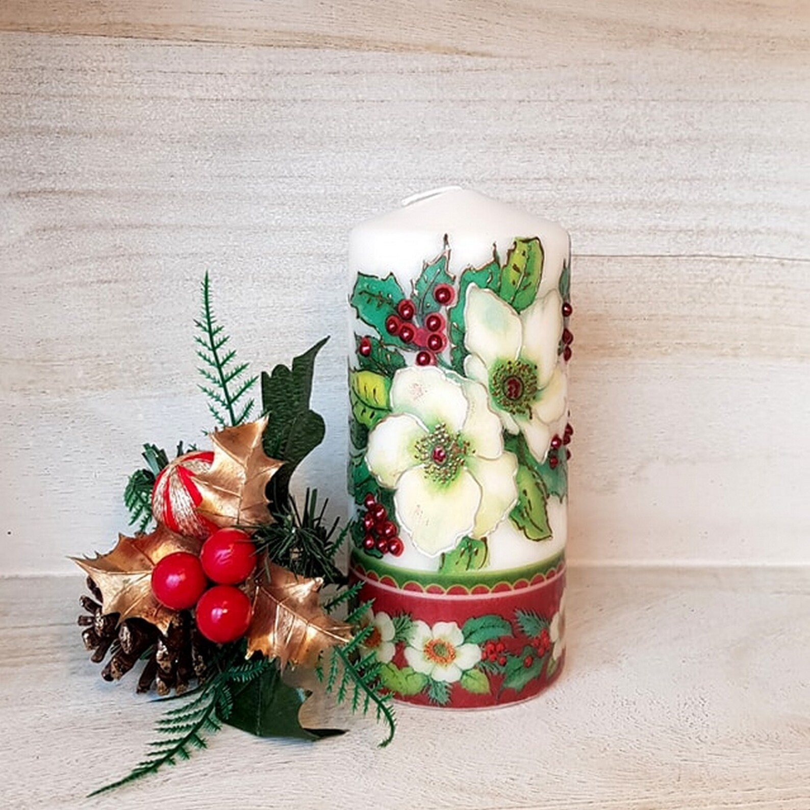 Christmas Decorative Large Pillar Candle Traditional Etsy