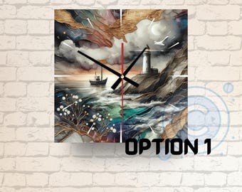 Lighthouse Seascape Glass Wall Clock: Coastal Nautical Decor