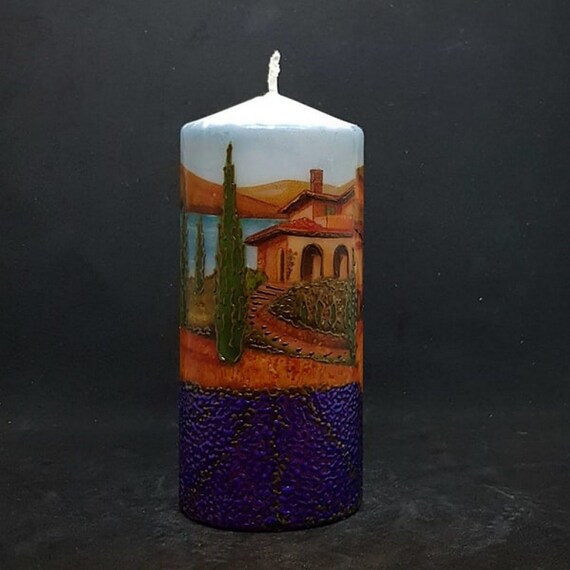 Decorated Pillar Candle Artistic Candle Decorative Candle Etsy