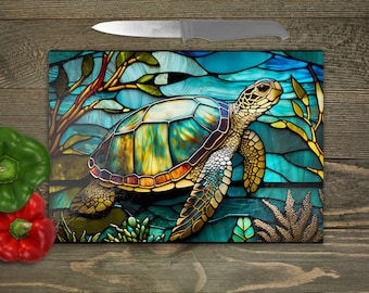 Turtle Stained Glass Tempered Glass Chopping Board: Worktop Saver