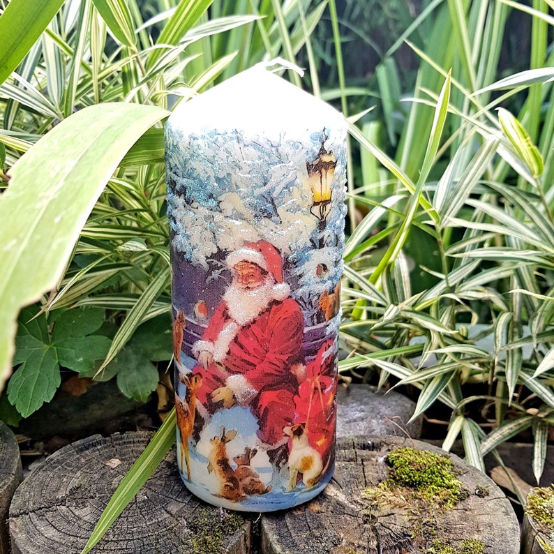 Decorative Christmas Pillar Candle With Santa 3D Effect Etsy UK