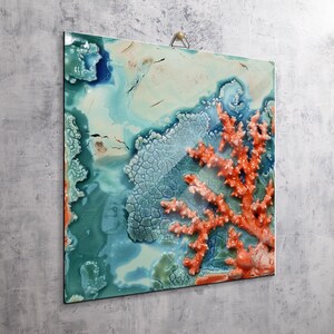 Coral Ceramic Tile, Coastal Beach Nautical Wall Art, Ocean House Decor