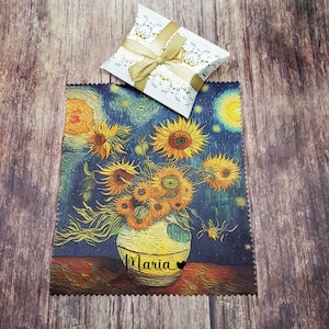 Personalised Van Gogh Sunflowers soft cloth for eyeglasses, lens, spectacles, screens, unique small gift