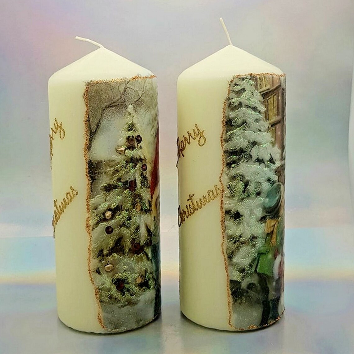 Christmas pillar candles Decorative Santa candles Unique Etsy