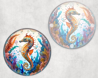 Seahorse Glass Coaster, Faux Stained Glass, Coastal Decor