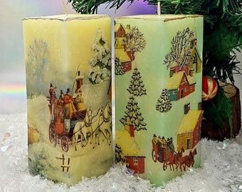 Vintage Hand Carved 1970's Wax Candles /german 1970's Pillar