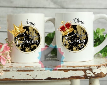 King and Queen Valentine's Day Coffee Mug Set | Personalized Couple's Gift
