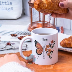Butterfly personalised mug, possitive mindset tea coffee mug gift for sister, best firend, mother, inspirational quote cup