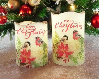 Christmas Flameless Candle Set: Winter Robin LED Pillar Candles